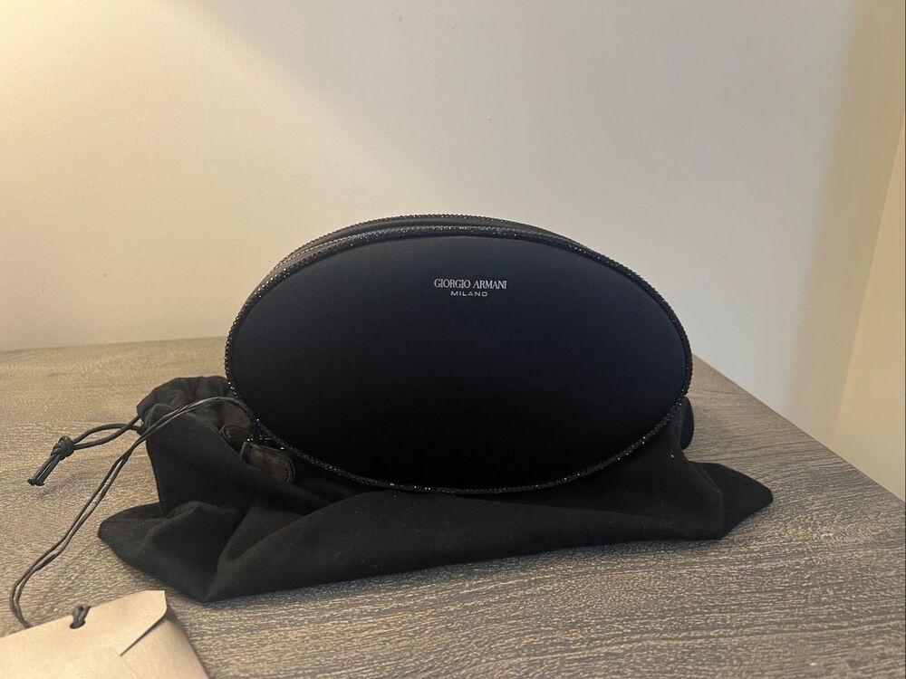 Giorgio Armani Black Satin Crystal Oval Chain Bag Clutch